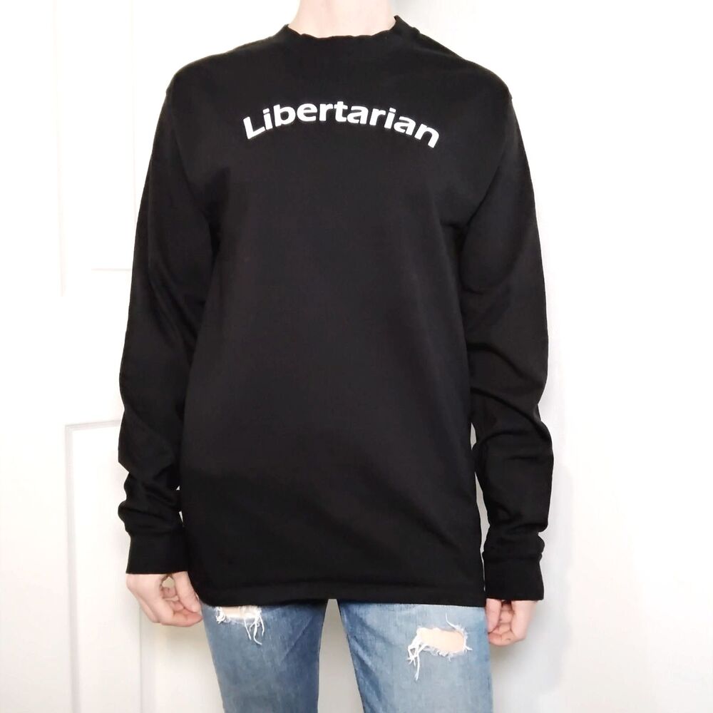 Libertarian Hanes Beefy-T Long Sleeve Tee Size Medium Black